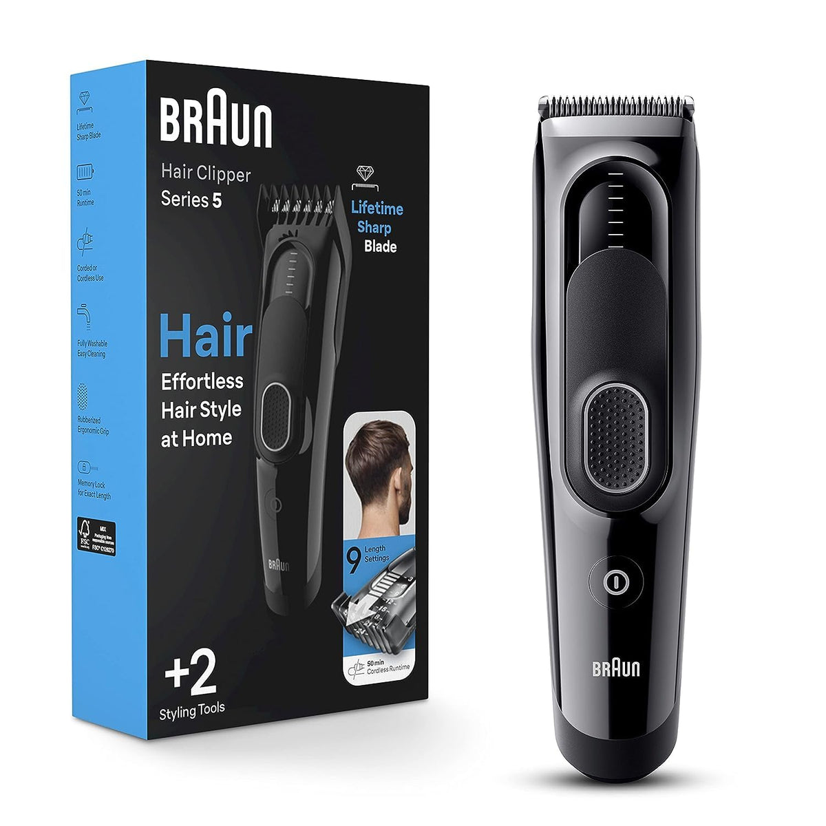 Braun Hair Clipper Series 5 Rechargeable 9 Length Settings + 1 Styling Tool