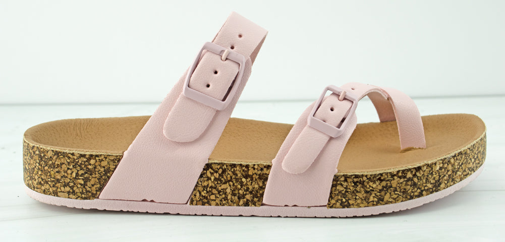 Amara 26 Womens Open Toe Double Buckle Cork Slides