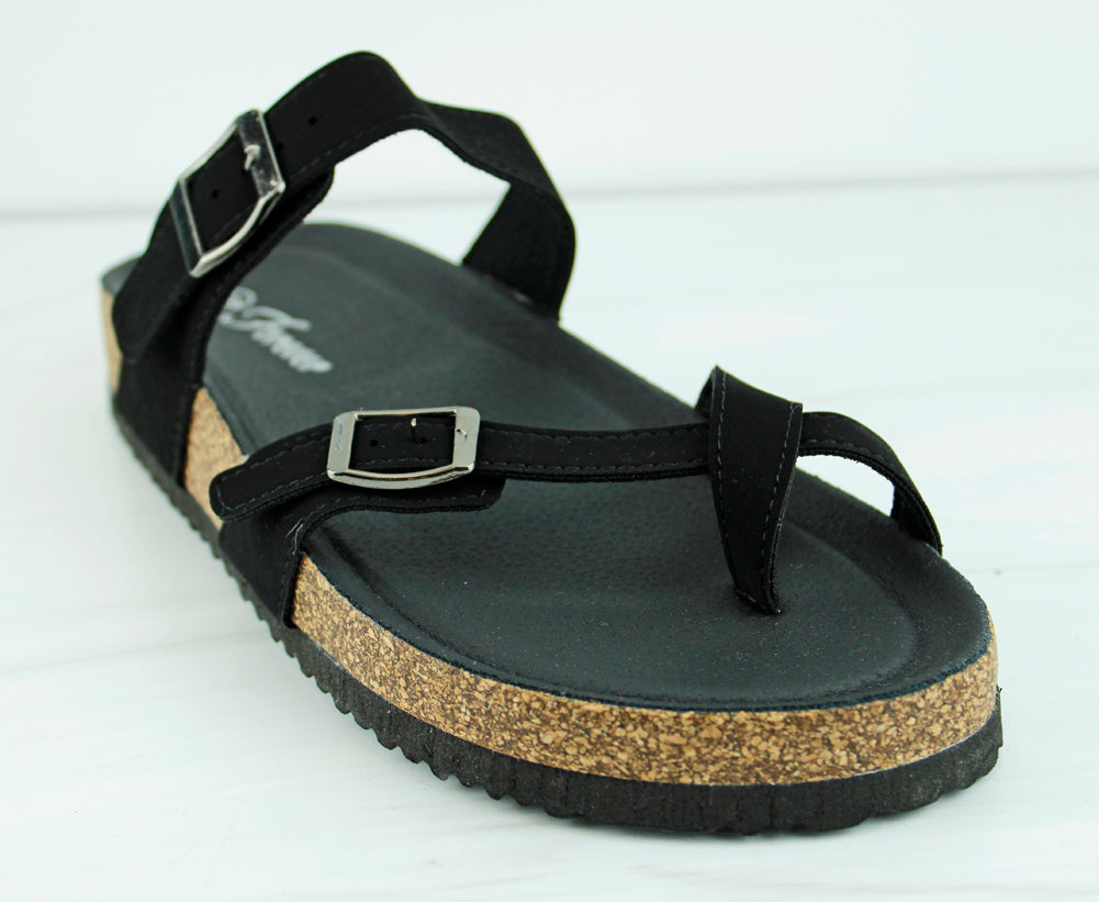 Berk 33 Women&#39;s Double Buckle Embellished Cork Sole Slip On Sandals