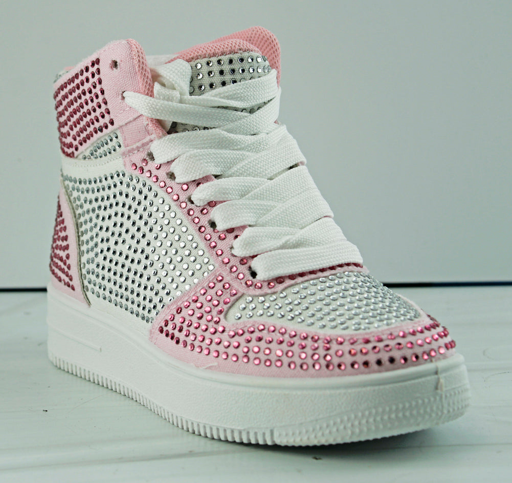 Boston 25K Girls Lace Up High Top Rhinestone Sneakers