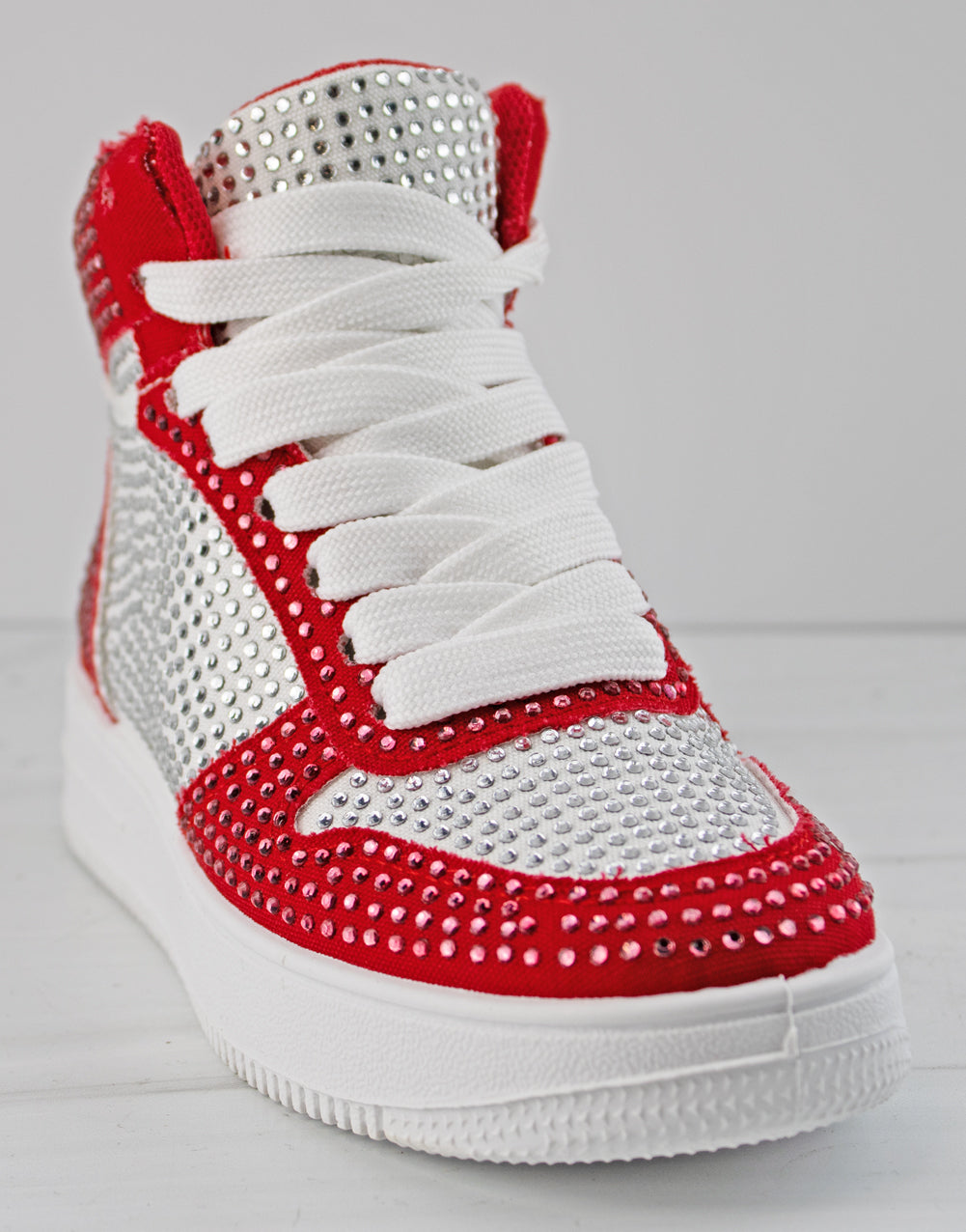 Boston 25K Girls Lace Up High Top Rhinestone Sneakers