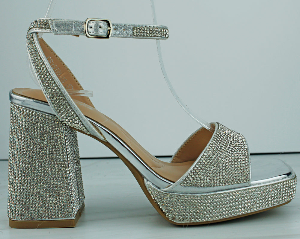 Bling Crystal Tassels Block Heel Sandals Women Sparkly Silver Pendant High  Heels Ladies Luxury Sheepskin Square Toe Party Shoes - AliExpress