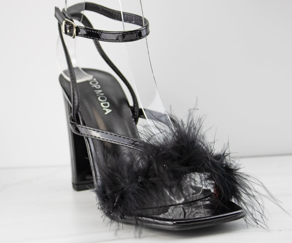 Cybal 1 Womans High Block Heel Fur Buckle Sandals