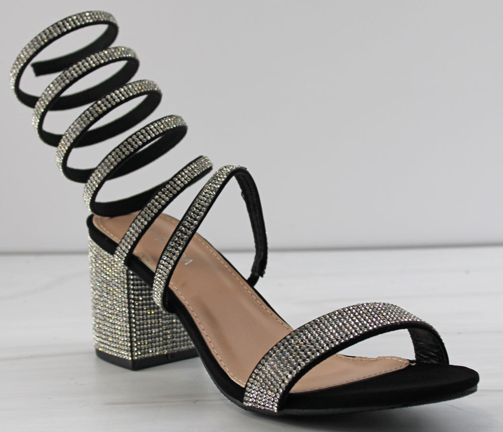 Diamond 5 Women&#39;s Swirl Strap Rhinestone Block Dress Heels