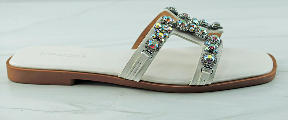 Dubai 1 Women&#39;s H Strap Rhinestone Embellished Flat Sandals