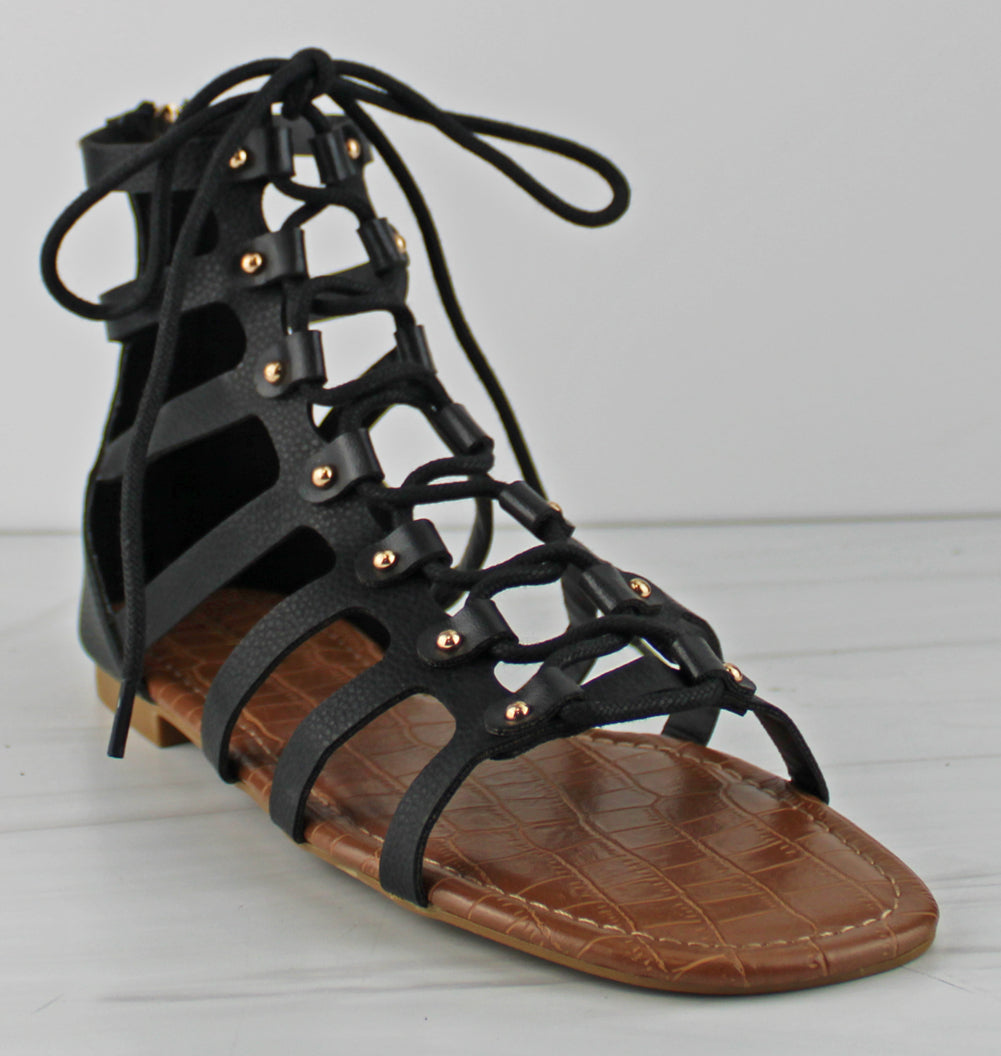 Eclipse 09 Women&#39;s Lace Up Caged Gladiator Flat Sandals
