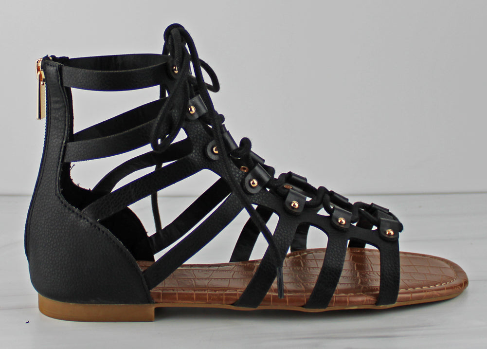 Eclipse 09 Women&#39;s Lace Up Caged Gladiator Flat Sandals