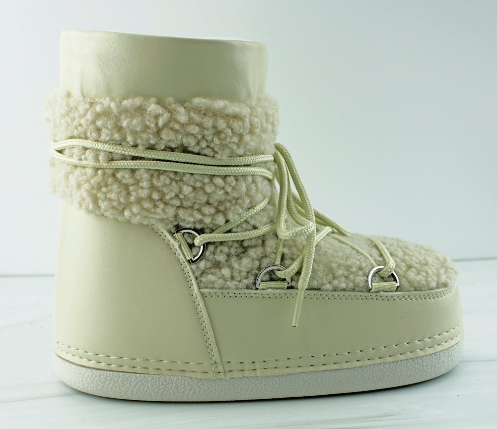 Emmett 36 Womens Shearling  Nylon Laced Moon Boots