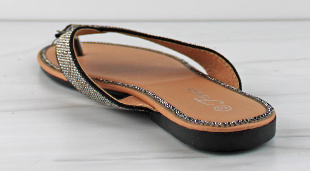 Fannie 101 Womens Rhinestone Embellished Flat Sandals