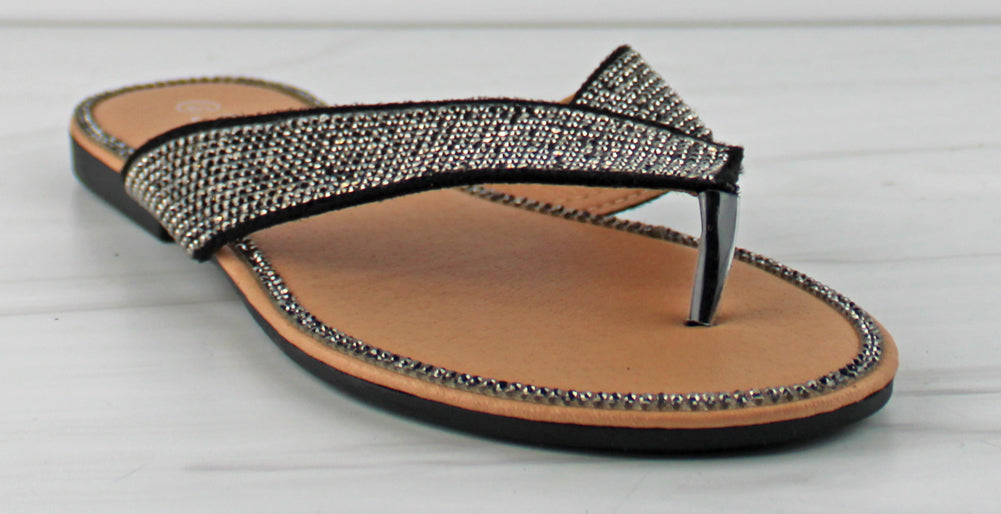 Fannie 101 Womens Rhinestone Embellished Flat Sandals