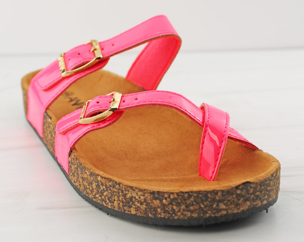 Glory 510 Womens Crossed Double Buckle Cork Slides