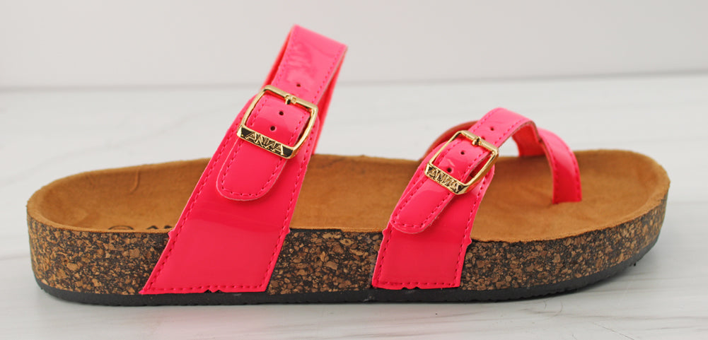 Glory 510 Womens Crossed Double Buckle Cork Slides