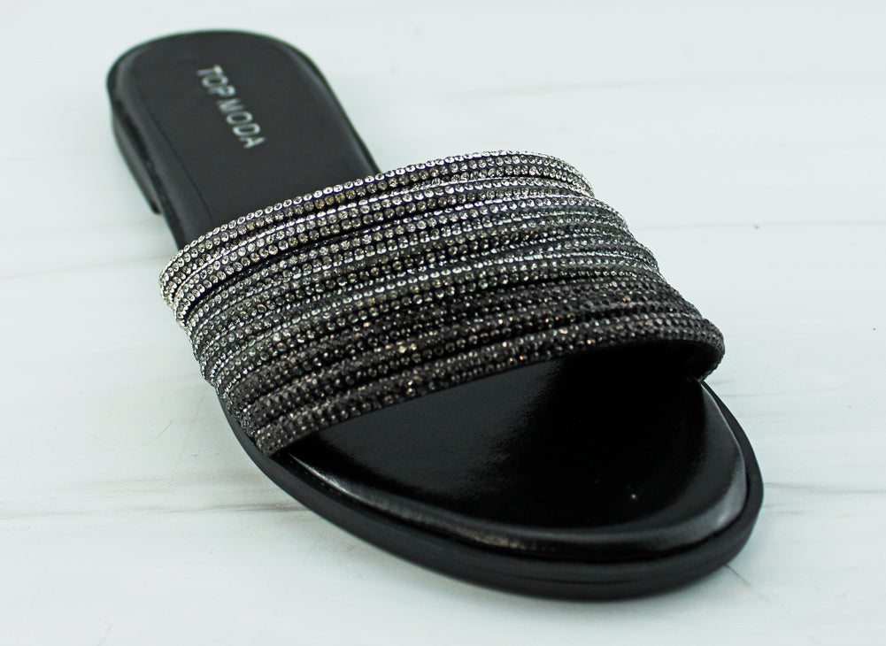 Grand 56 Women&#39;s Metallic Wide Strap Flat Sandals