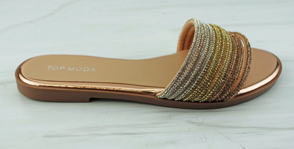 Grand 56 Women&#39;s Metallic Wide Strap Flat Sandals