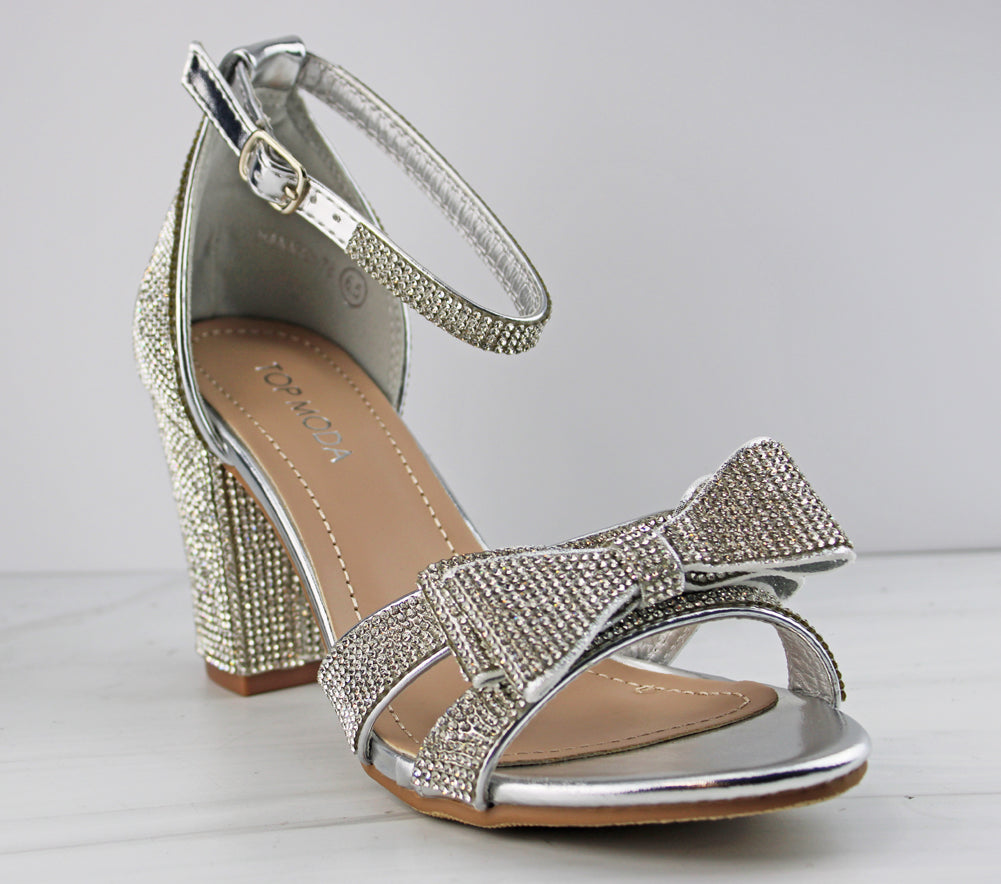 Hannah 78 Womens Rhinestone Bow &amp; Block Dress Heels