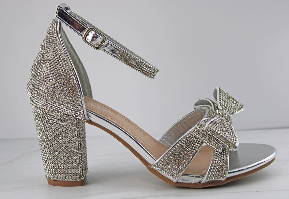 Hannah 78 Womens Rhinestone Bow &amp; Block Dress Heels