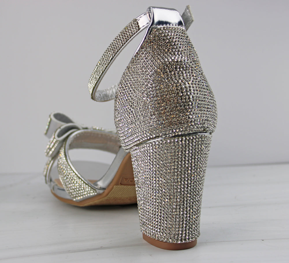 Hannah 78 Womens Rhinestone Bow &amp; Block Dress Heels