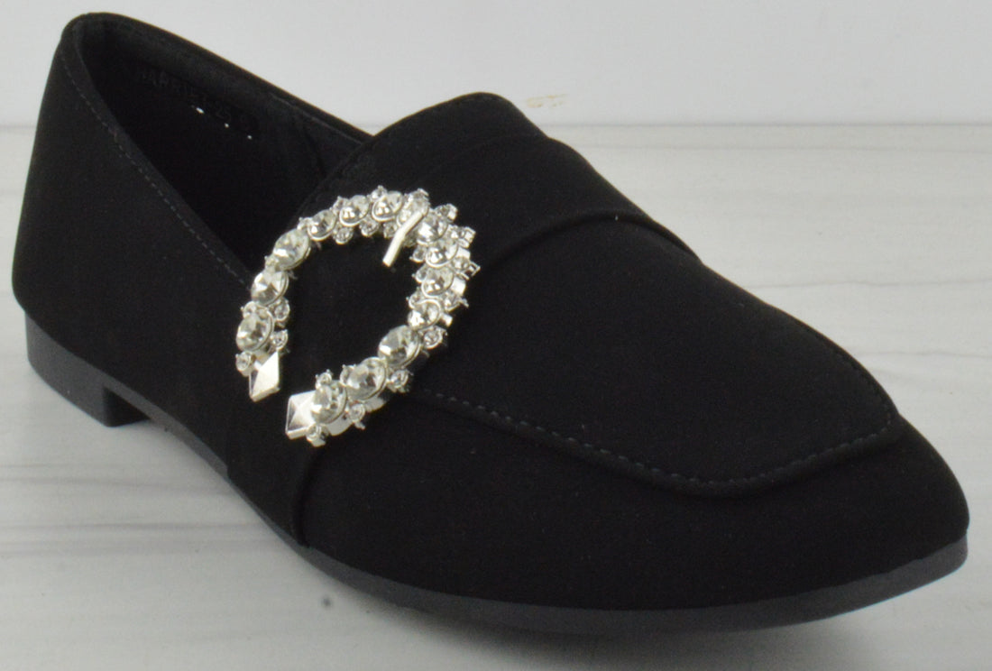 Harriet 25 Women&#39;s Round Toe Silver Jewel Embellished Flats