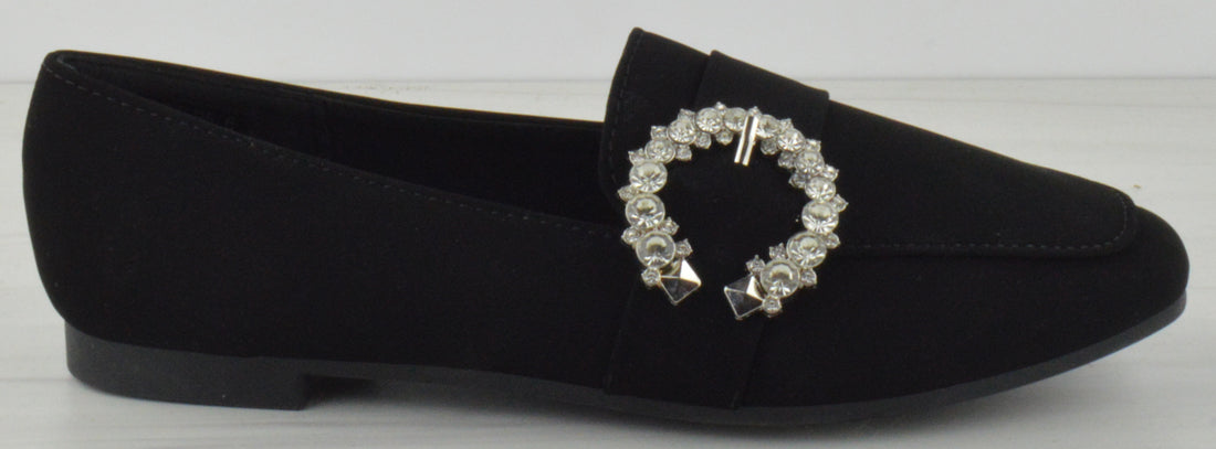 Harriet 25 Women&#39;s Round Toe Silver Jewel Embellished Flats