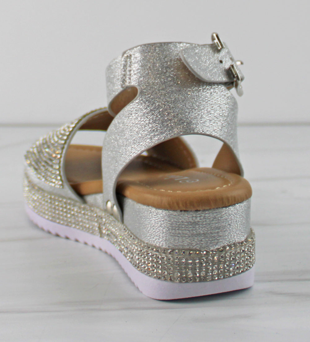 Luxury 96k Little Buckle Girl&#39;s Platform Wide Rhinestone Band Sandals