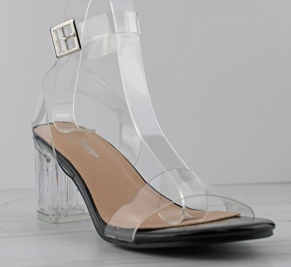 Yagwalk Transparent Clear Block Heel Sandals for Women Winter / Summer  Fashion Rhinestone Strap Shoes Open Toe