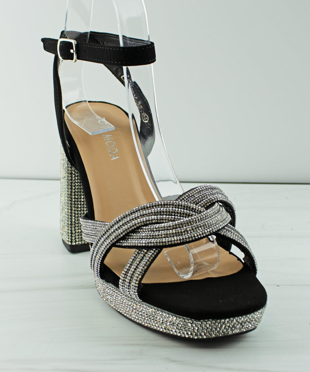 Black rhinestone outlet block heels