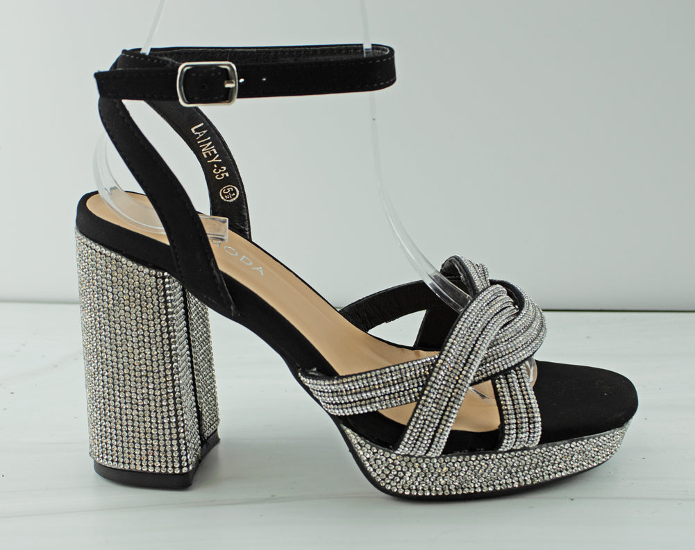 Black & Silver Rhinestone Mary Jane Heels – Unique Vintage