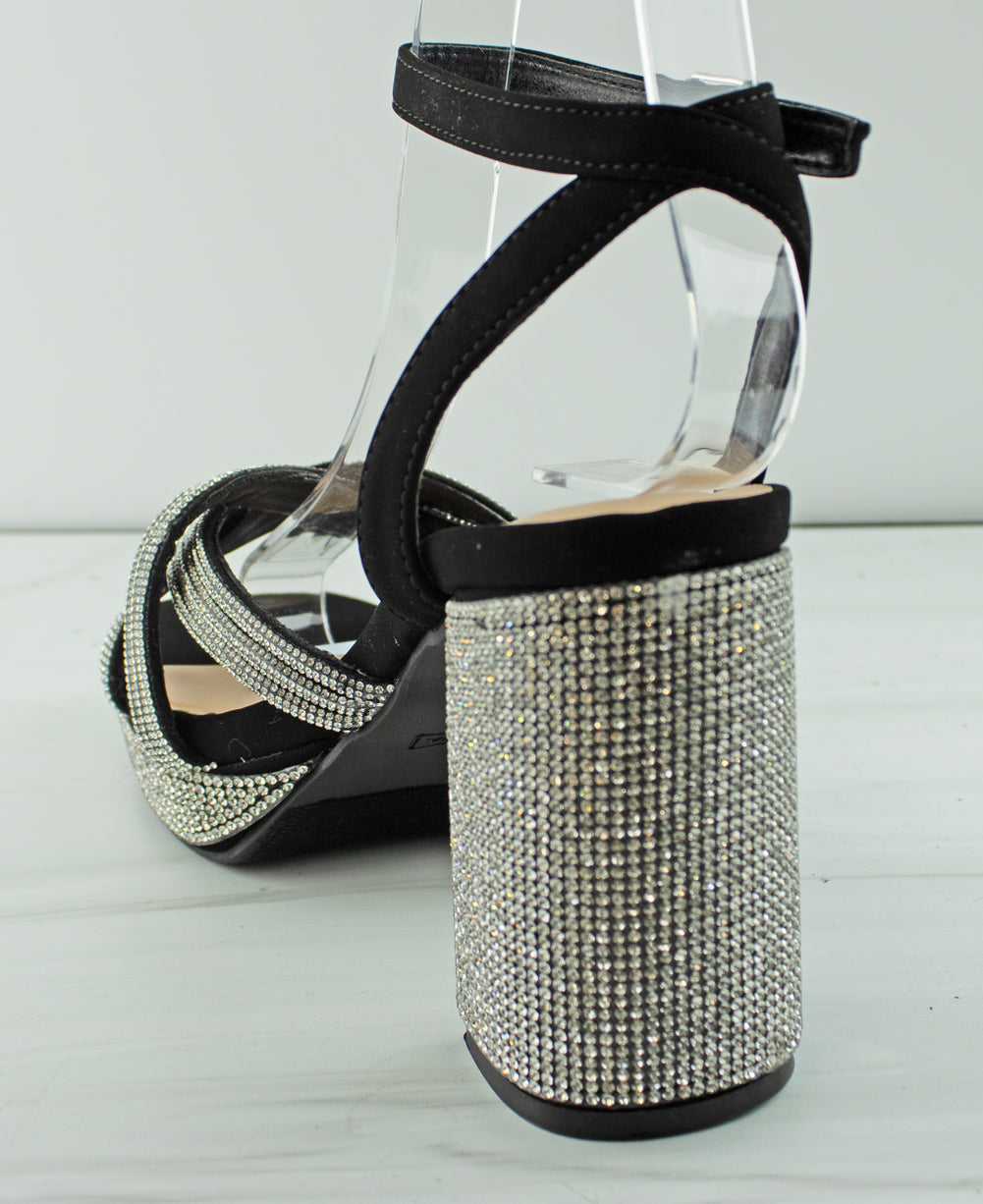 PixieGirl Silver Diamante Strap Mid Block Heel Sandals In Standard Fit |  PixieGirl