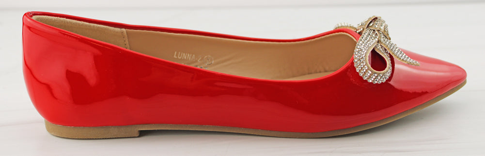 Lunna 2 Womens Bow Accented Pointed Toe Comfort Flats