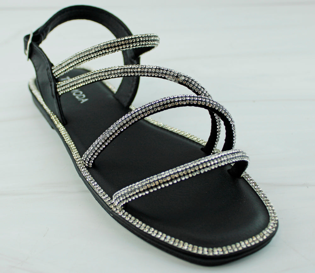 Medusa 32 Women&#39;s Rhinestone Embellished Strappy Flat Sandals
