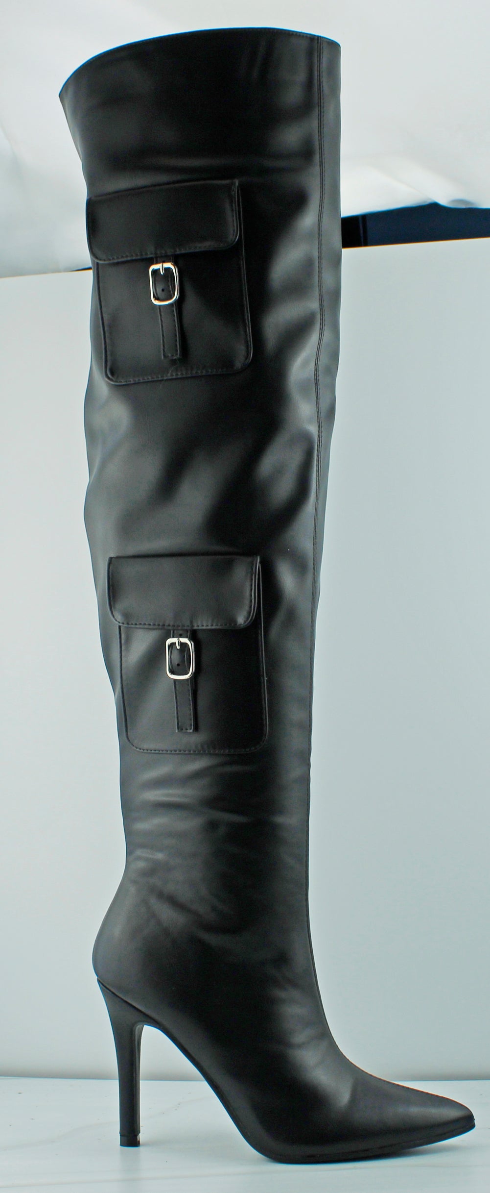 Palin 86 Women&#39;s Thigh High Cargo Stiletto Heeled Boots