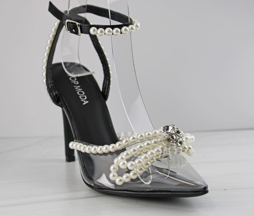 Parson 25 Womens Clear Closed Toe Pearl &amp; Rhinestone Dress Heels