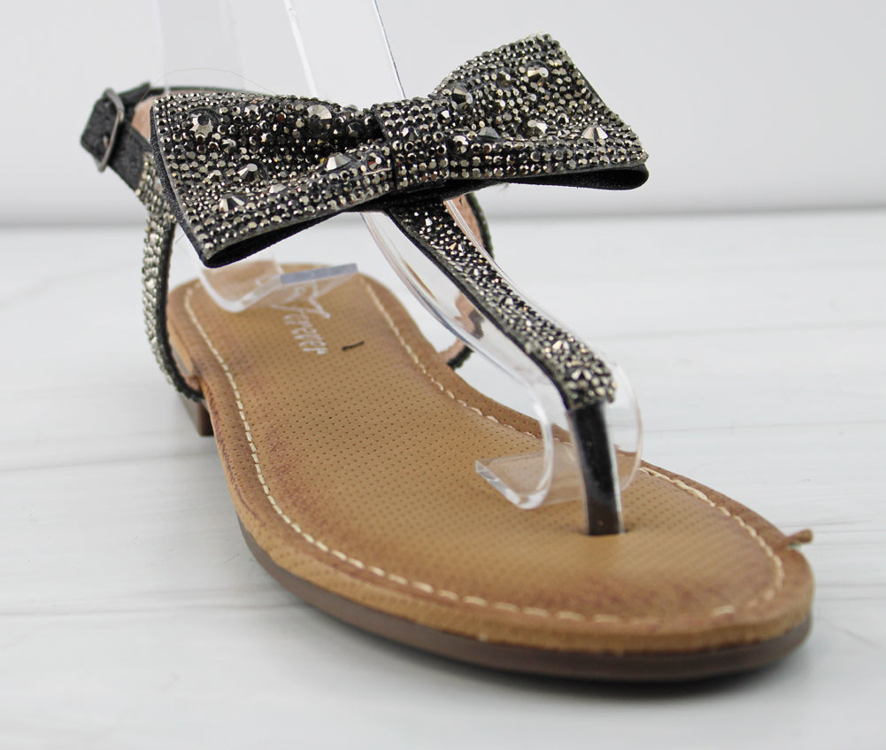 Prefer 76 Women&#39;s Bow Embellished Buckle T Strap Flat Sandals