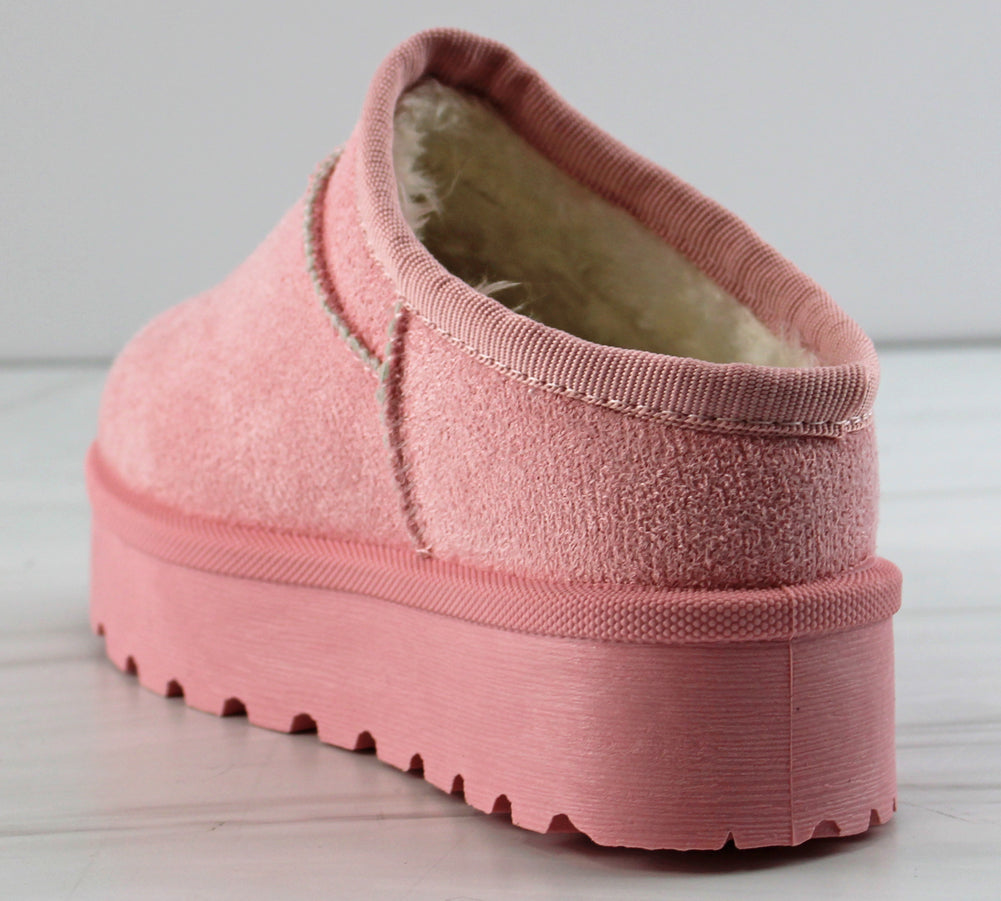 Solid 7K Little Girls Slip On Shearling Platform Slippers