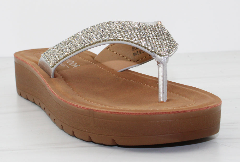 Susie 26 Womens Rhinestone Thong Platform Flip Flops