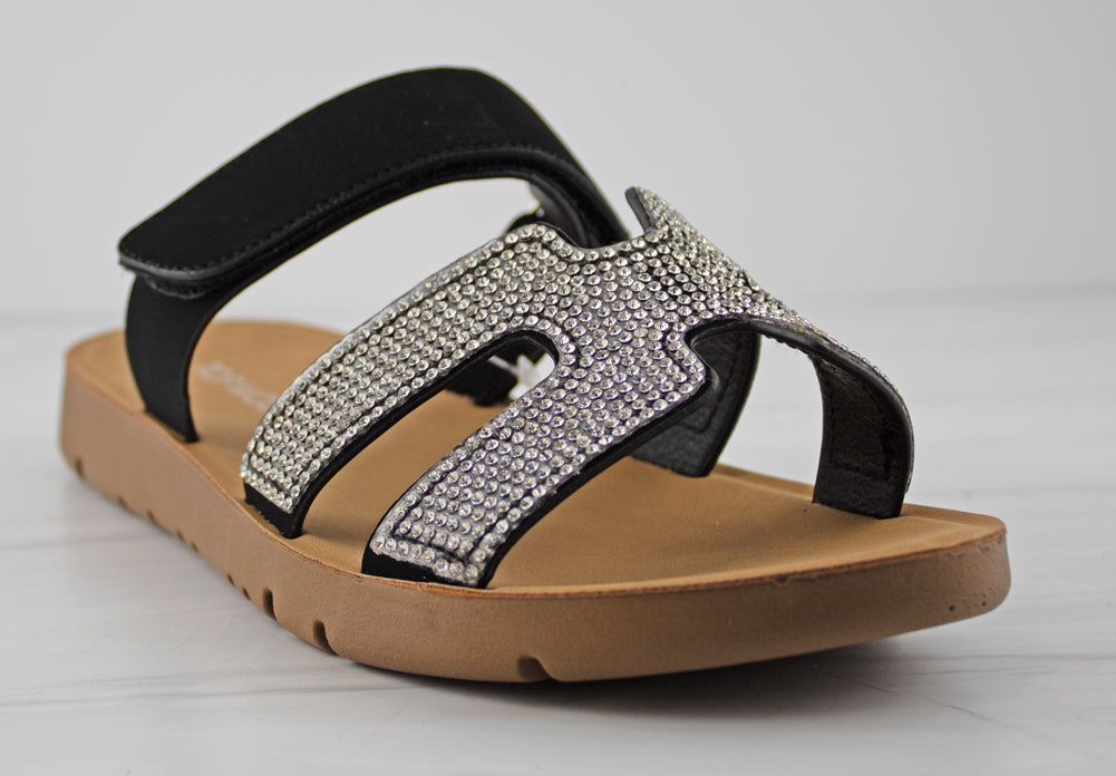 Sydney 36 Womens Velcro Rhinestone Comfort Sandals