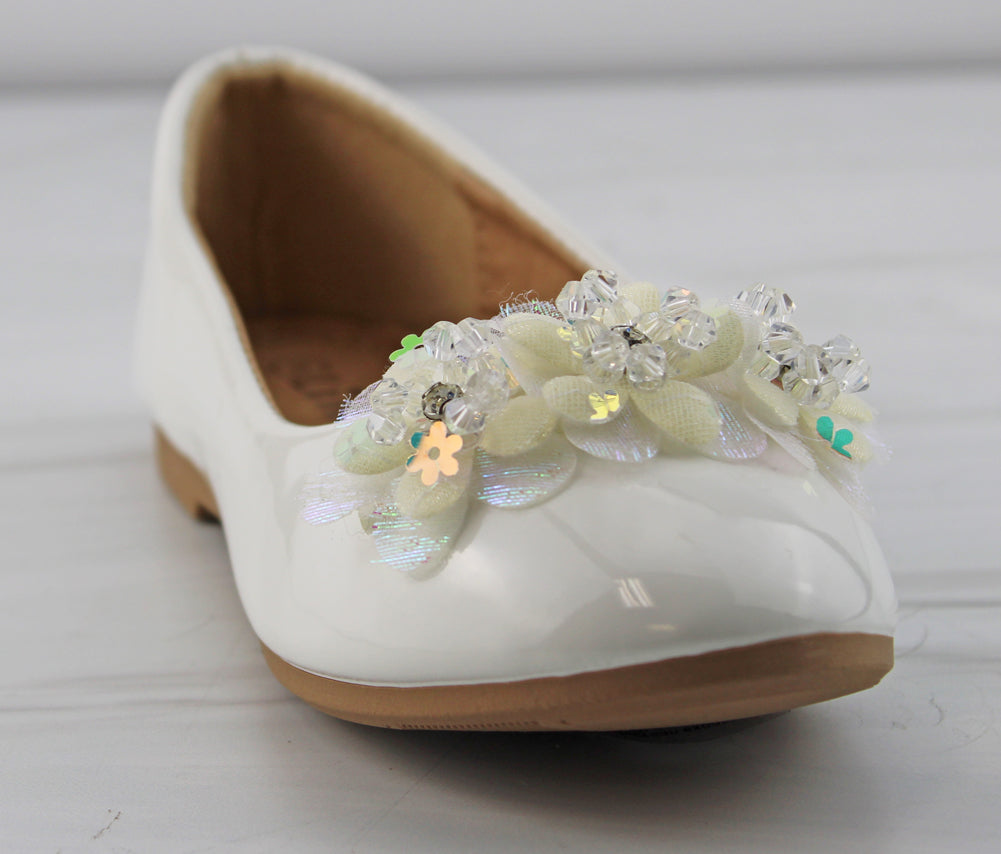 Tian 50k Little Girls Flower Embellished Flats