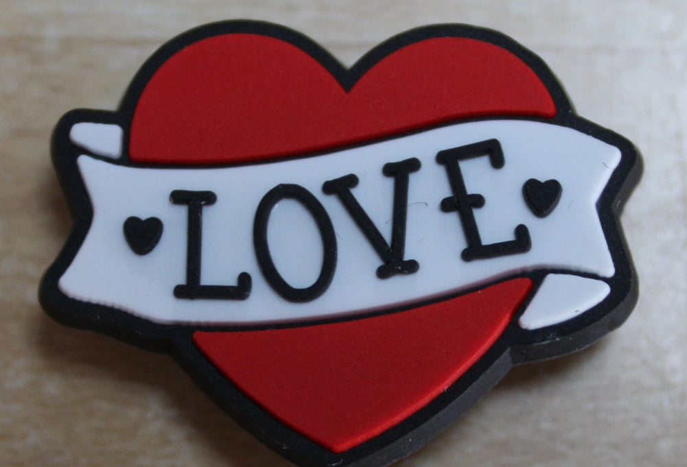 Heart with &quot;Love&quot; Banner Rubber Shoe Charms