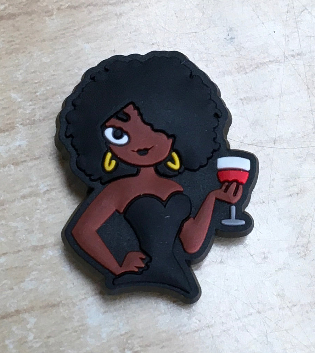 Girl W/ Wine Rubber Shoe Charms