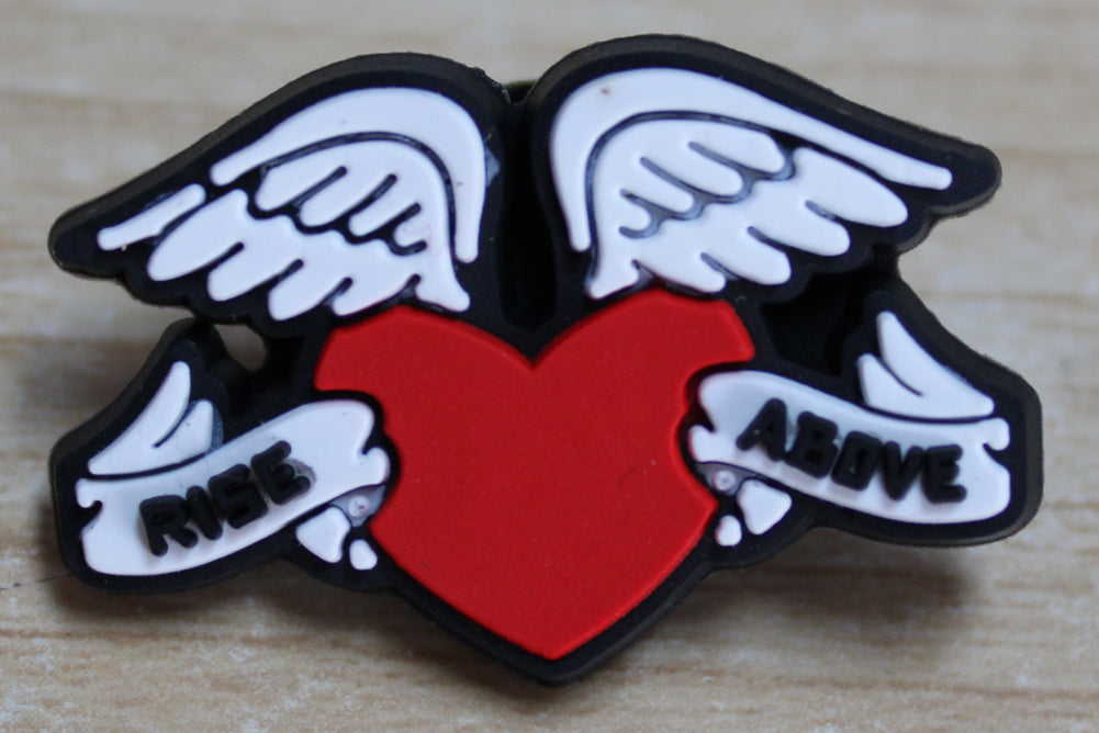 &quot;Rise Above&quot; Winged Heart Rubber Shoe Charms