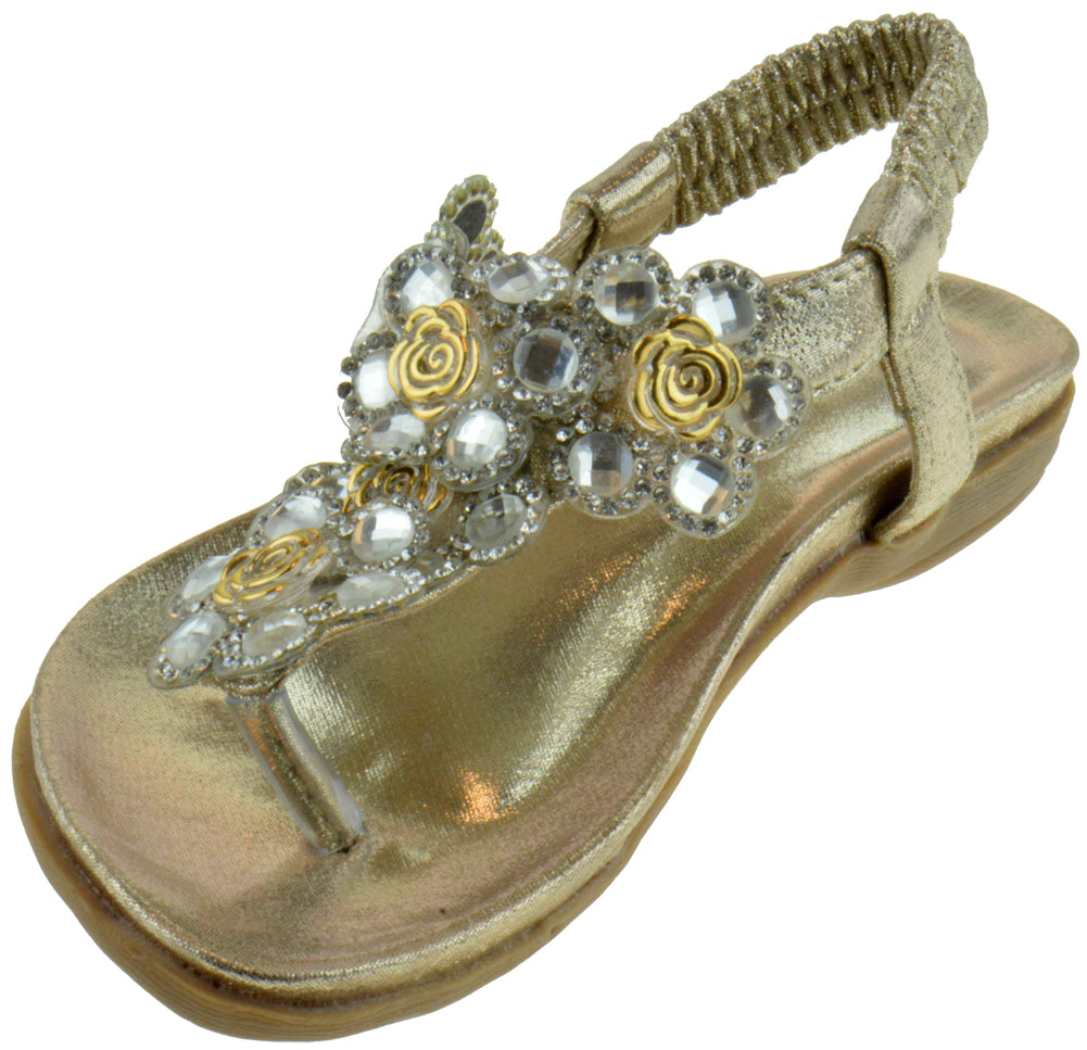 CRAB 1717KM  Little Girls Floral Rhinestone Thong Sandal