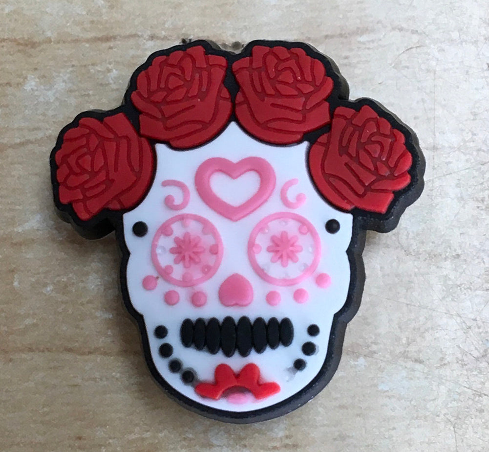 Rose Sugar Skull Rubber Shoe Charms