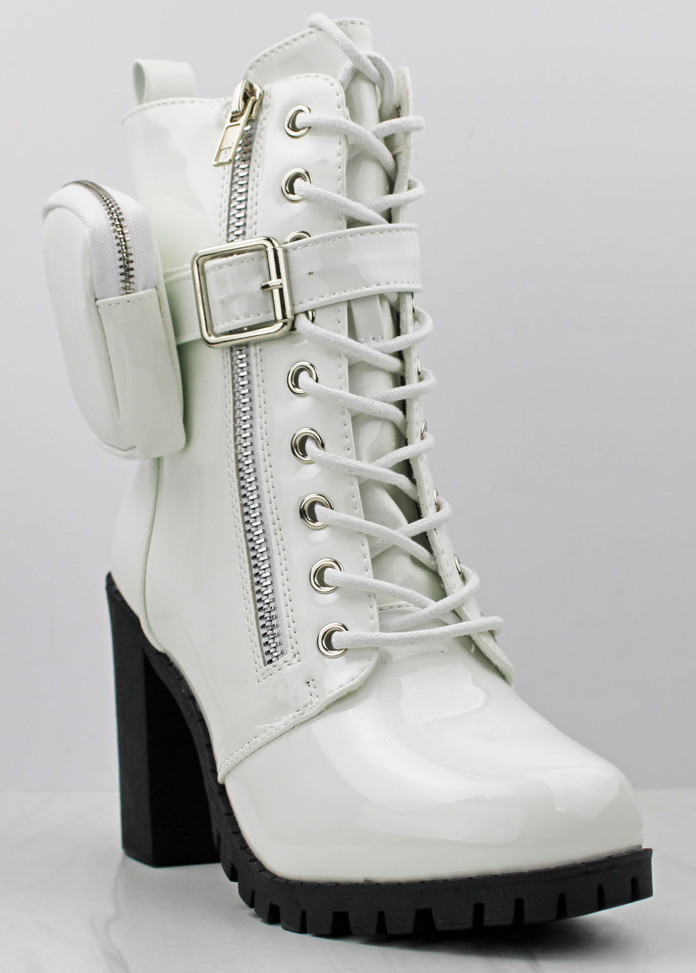 Women Lace Up Buckle Detail Side Zip Chunky Heeled Combat Boots | SHEIN USA