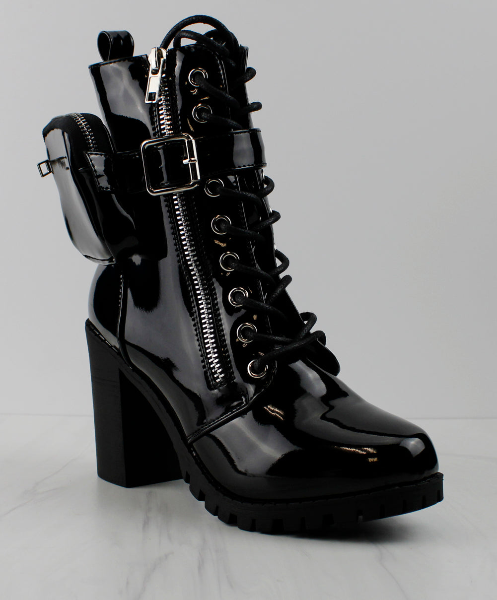 Womens black patent lace up clearance boots