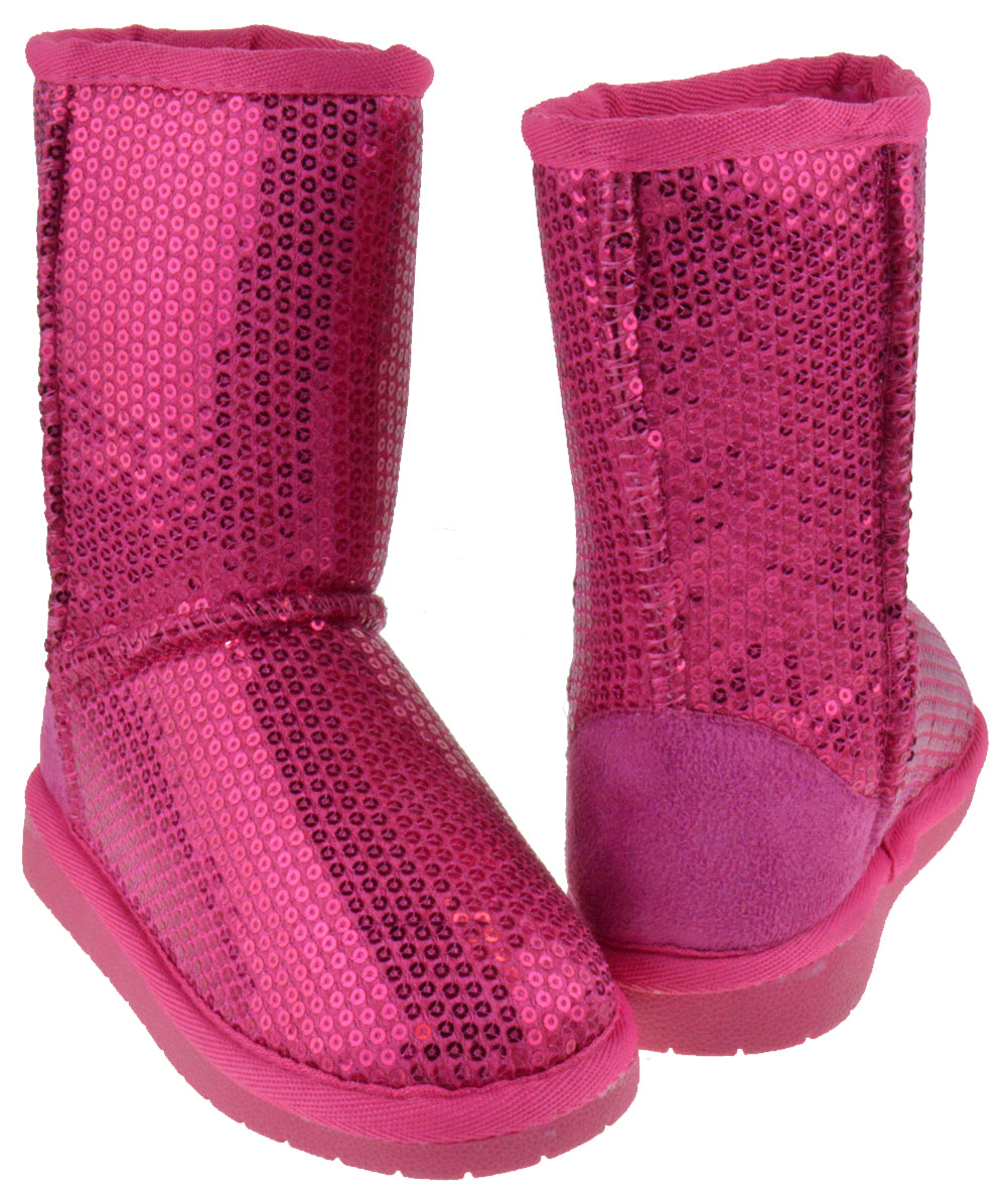 Aling 7K Little Girls Sequin Slip On Shearling Boots