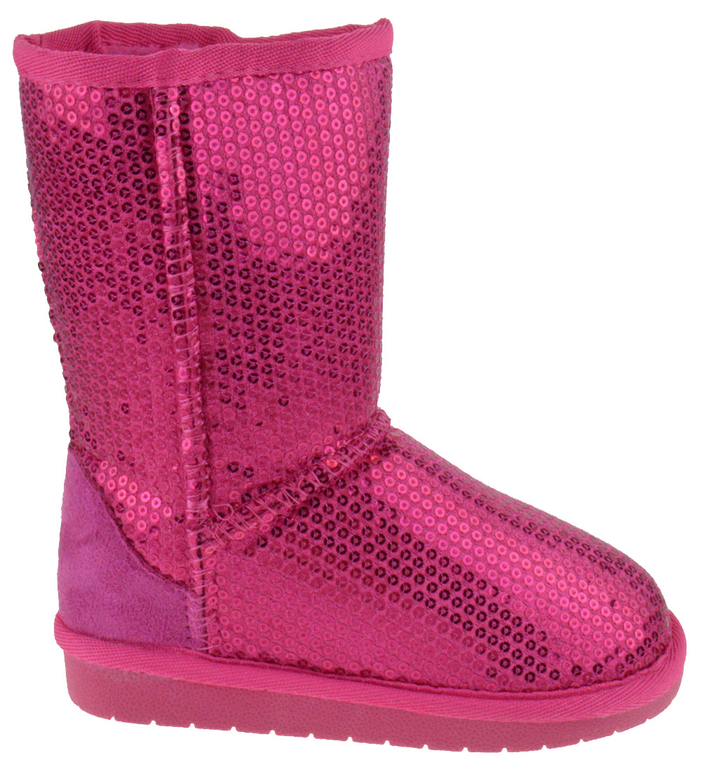 Aling 7K Little Girls Sequin Slip On Shearling Boots