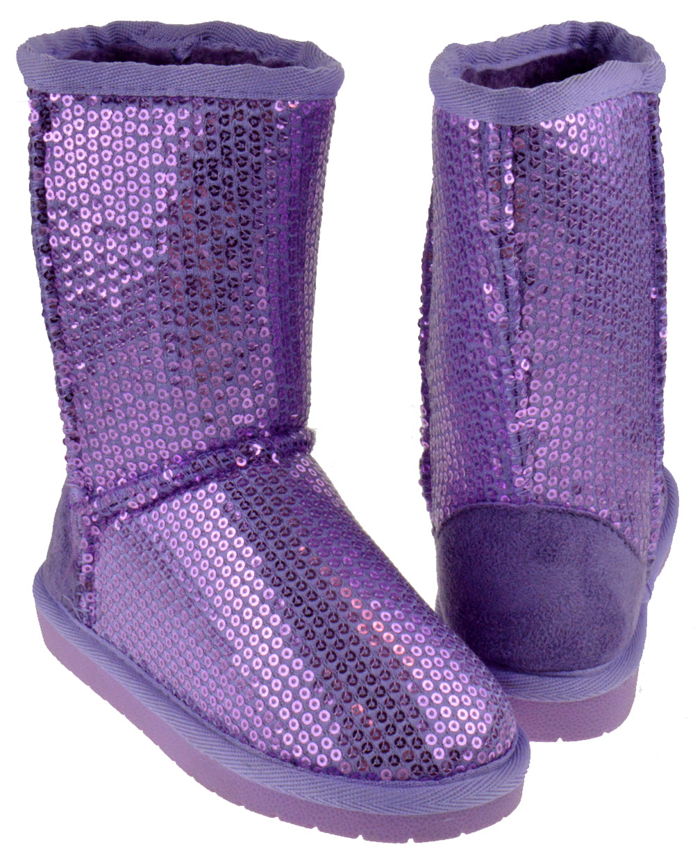 Aling 7K Little Girls Sequin Slip On Shearling Boots