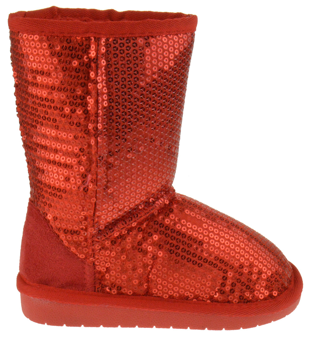 Aling 7K Little Girls Sequin Slip On Shearling Boots