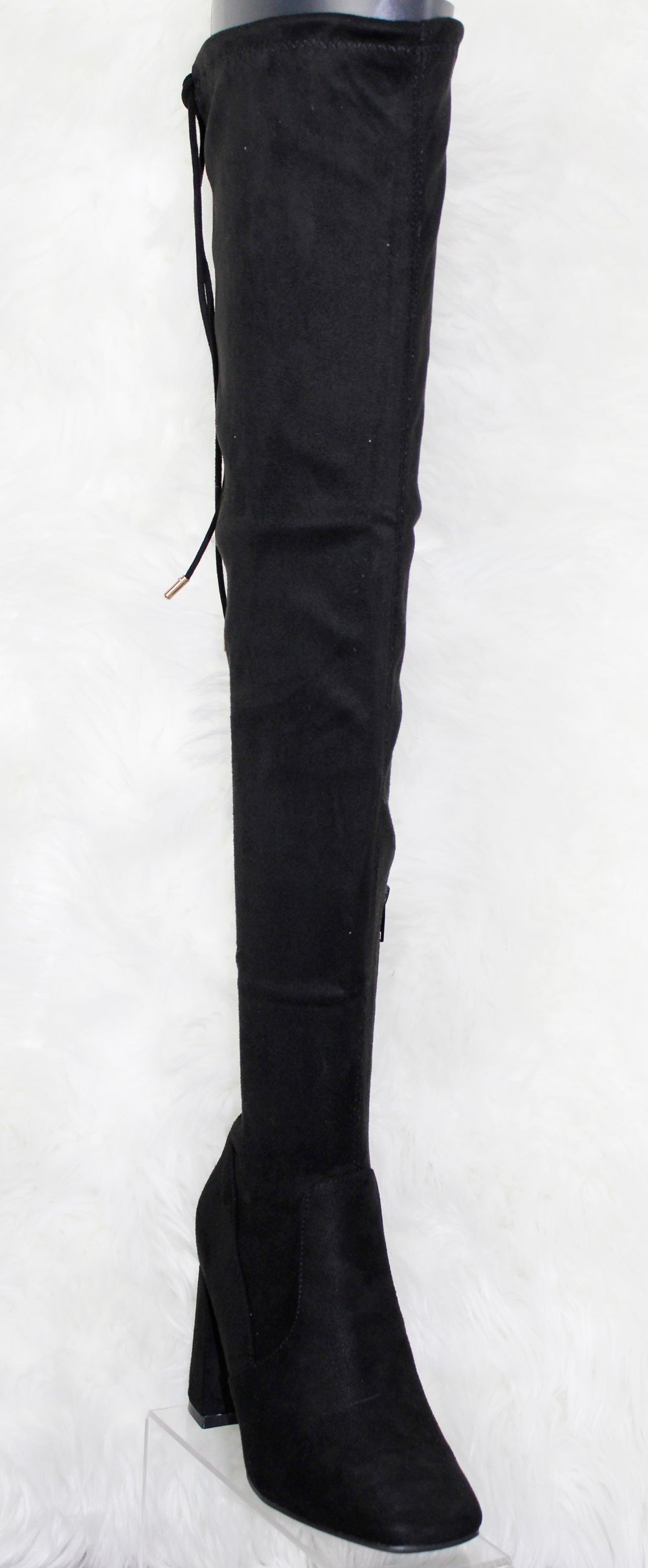 Article 03 Women&#39;s Drawstring Thigh High Suede Heeled Boots