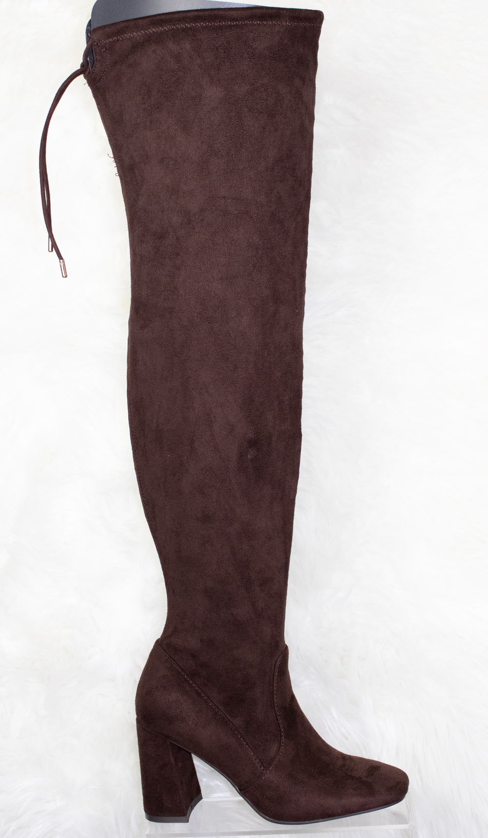 Article 03 Women&#39;s Drawstring Thigh High Suede Heeled Boots